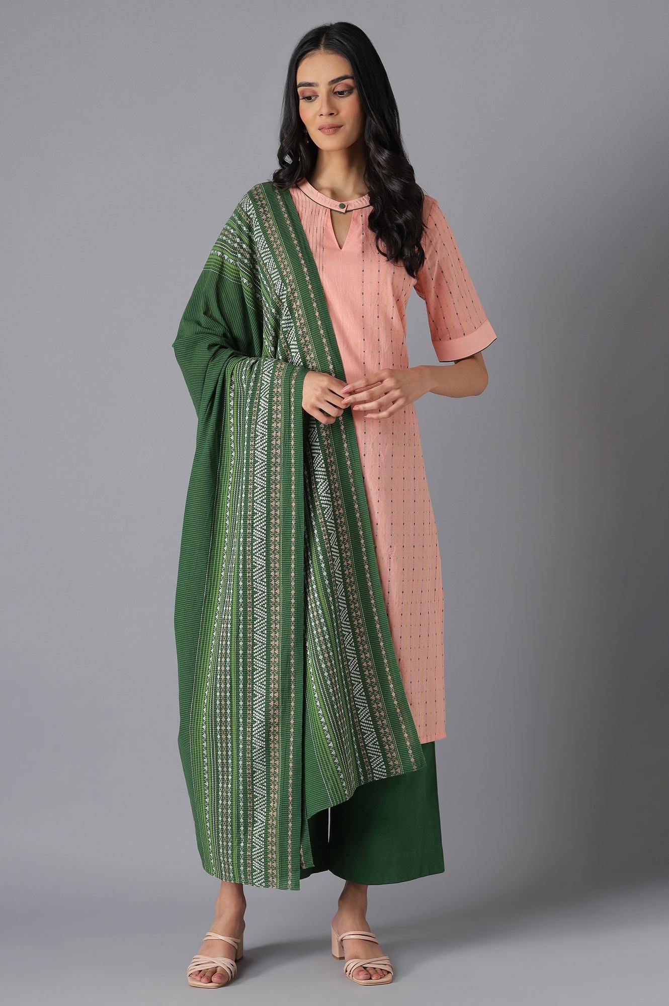 Green Cotton Printed Dupatta