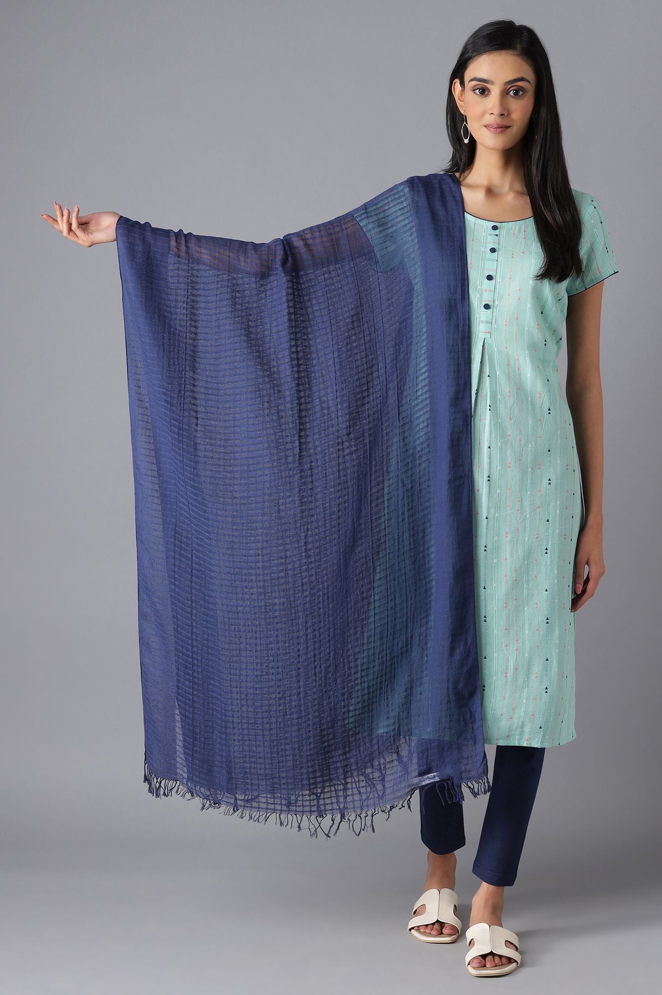 Blue Cotton South Dupatta