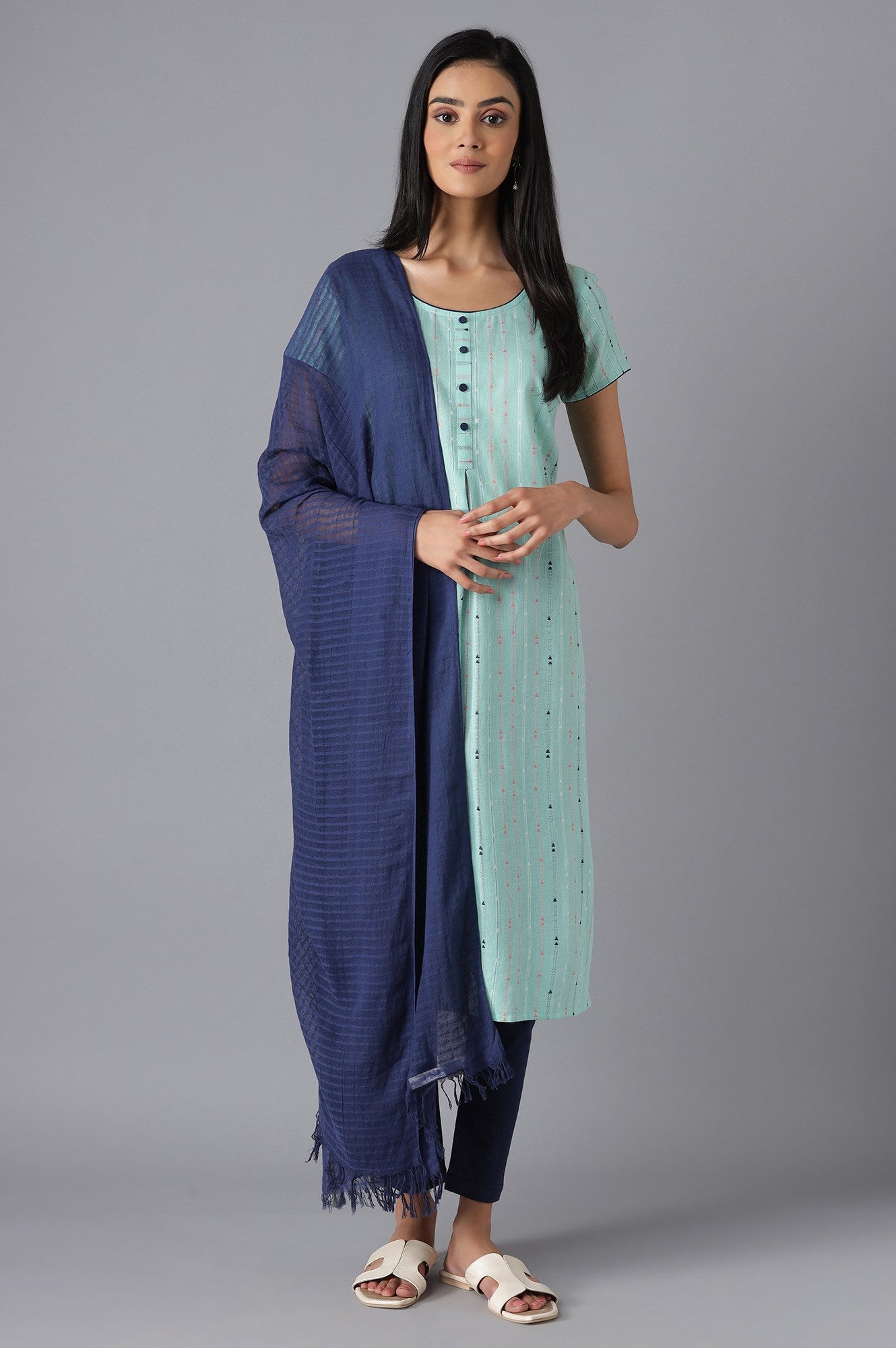 Blue Cotton South Dupatta