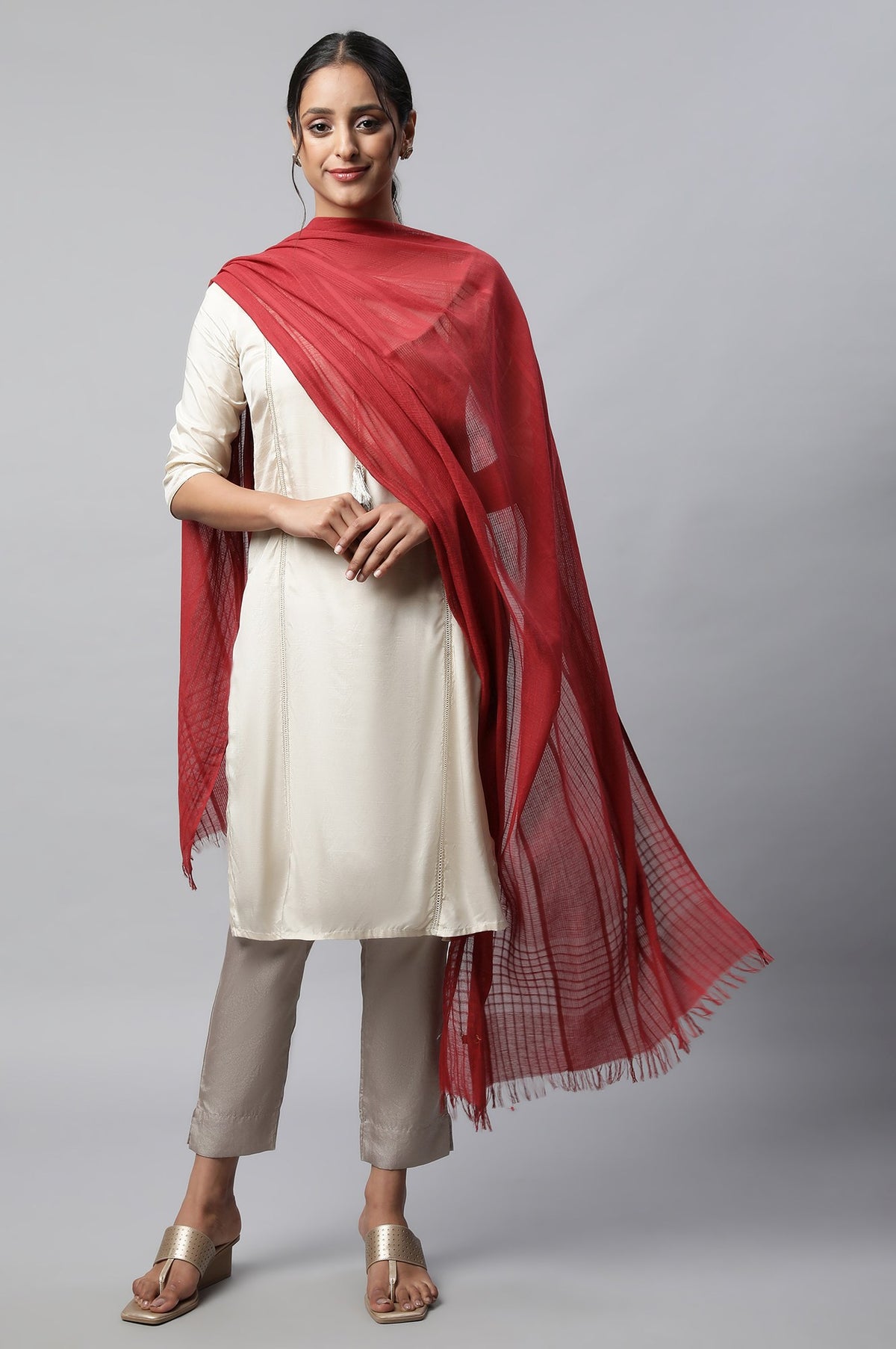 Red Cotton South Dupatta - Fs