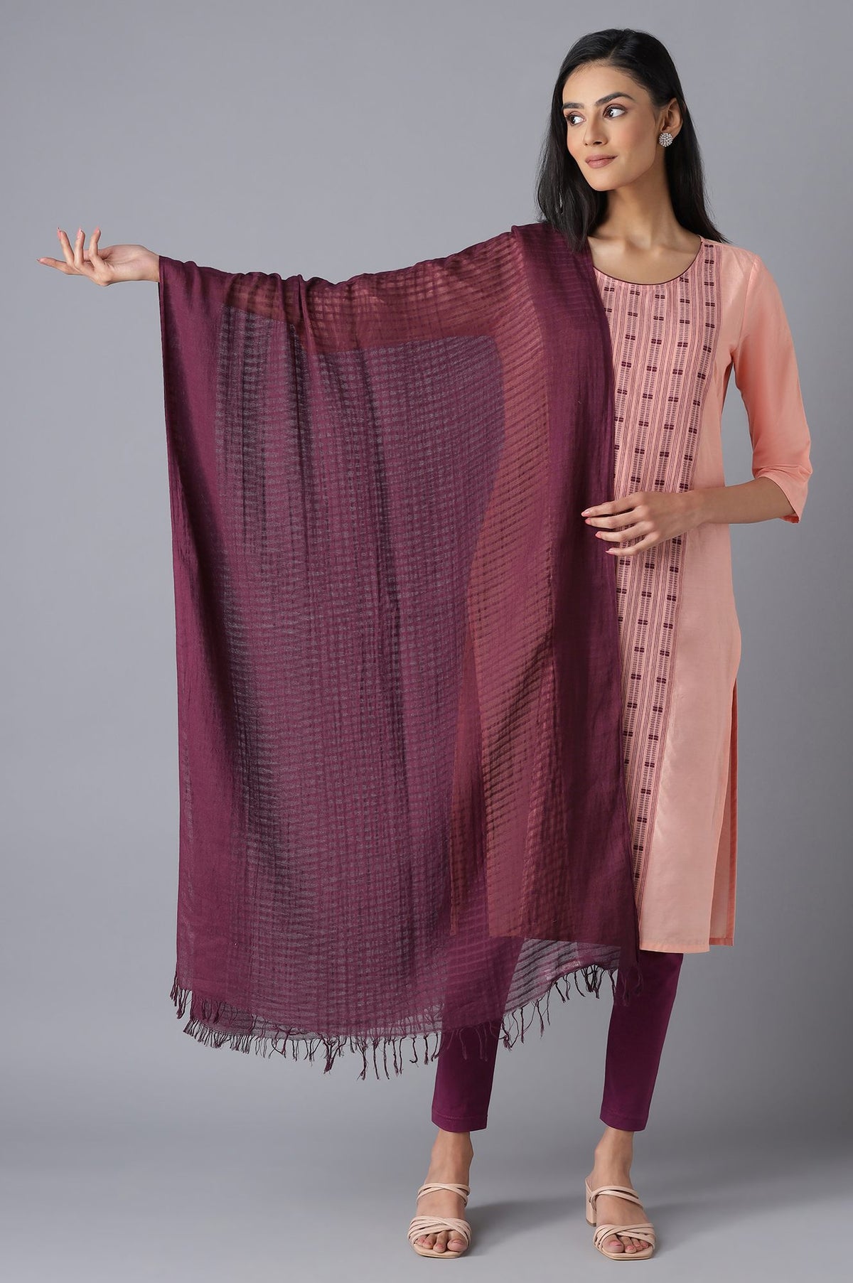 Purple Cotton South Dupatta - FS