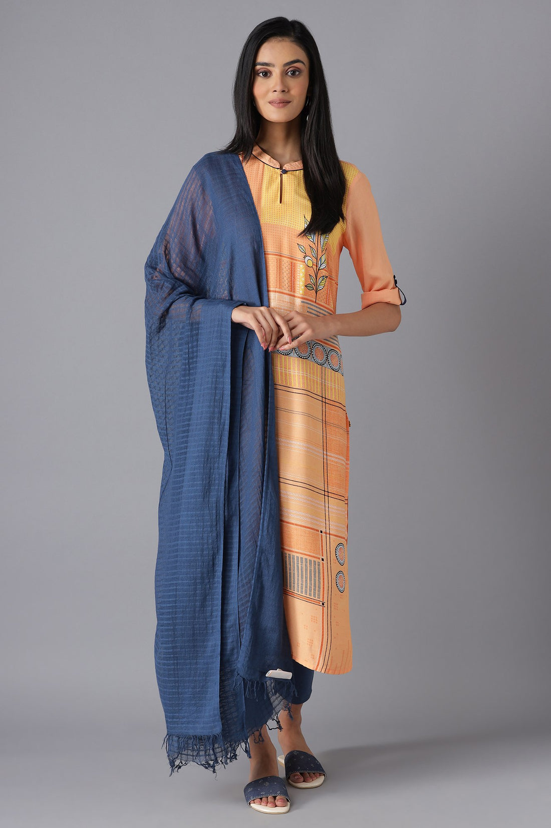Blue Cotton South Dupatta
