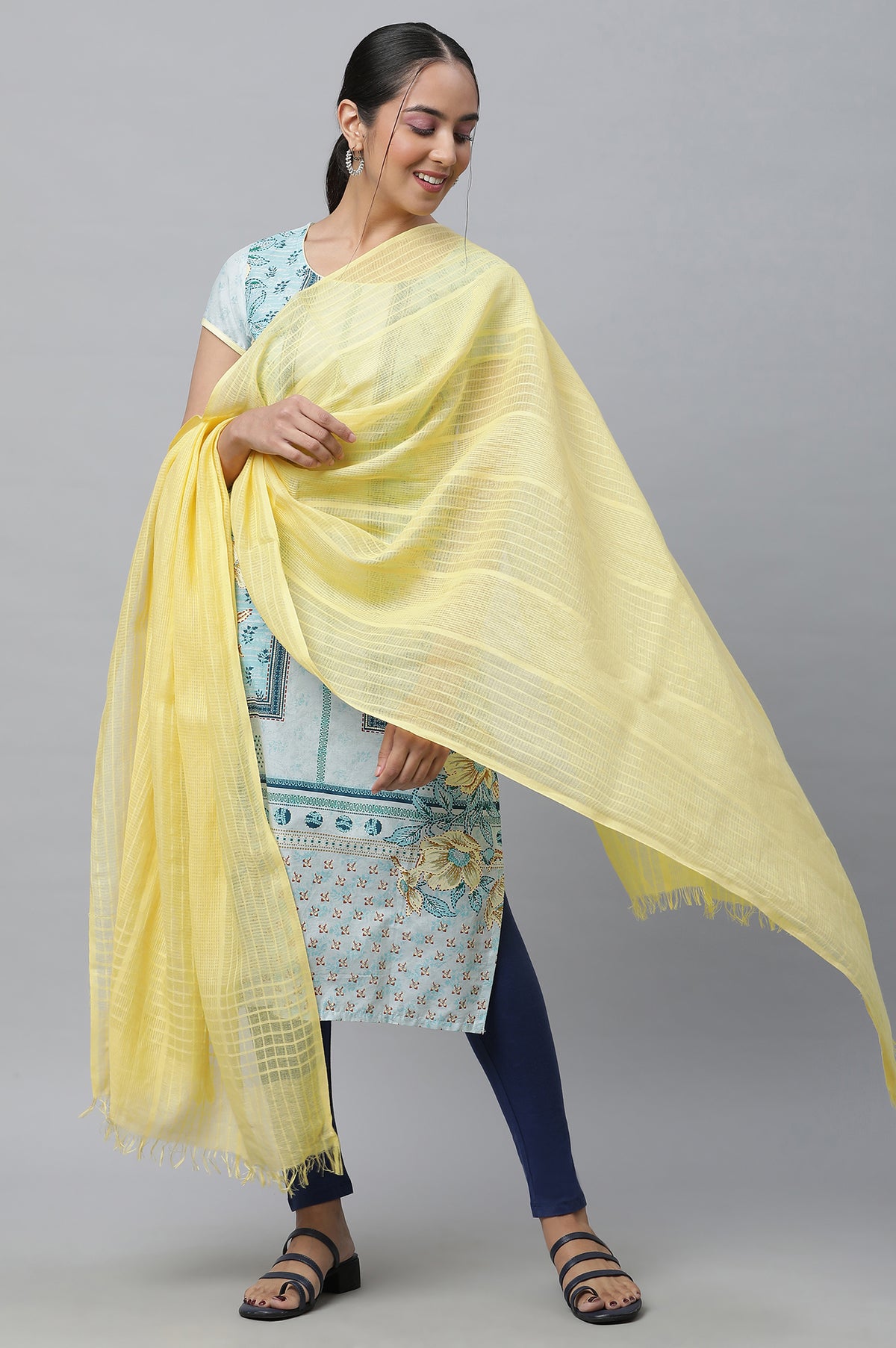 Yellow Cotton South Dupatta - FS