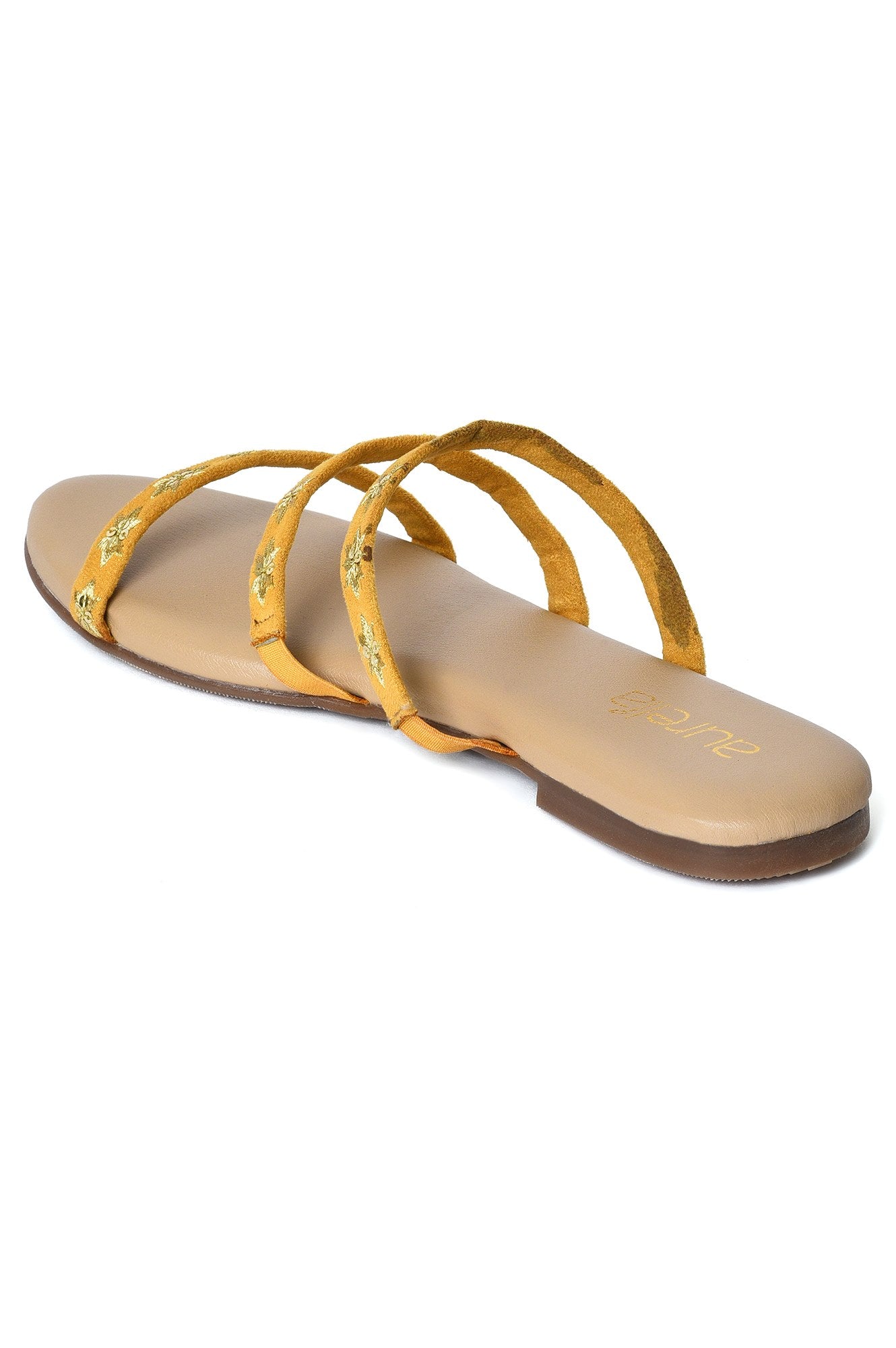 Aurelia Embroidered Mustard Almond Toe Flat