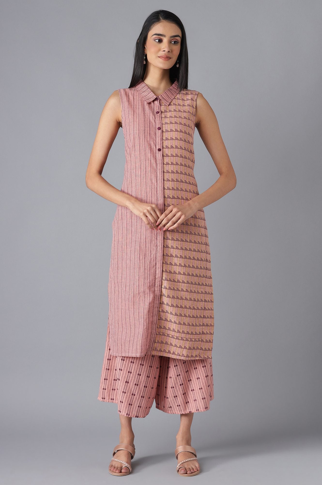 Peach kurta with Culottes Set