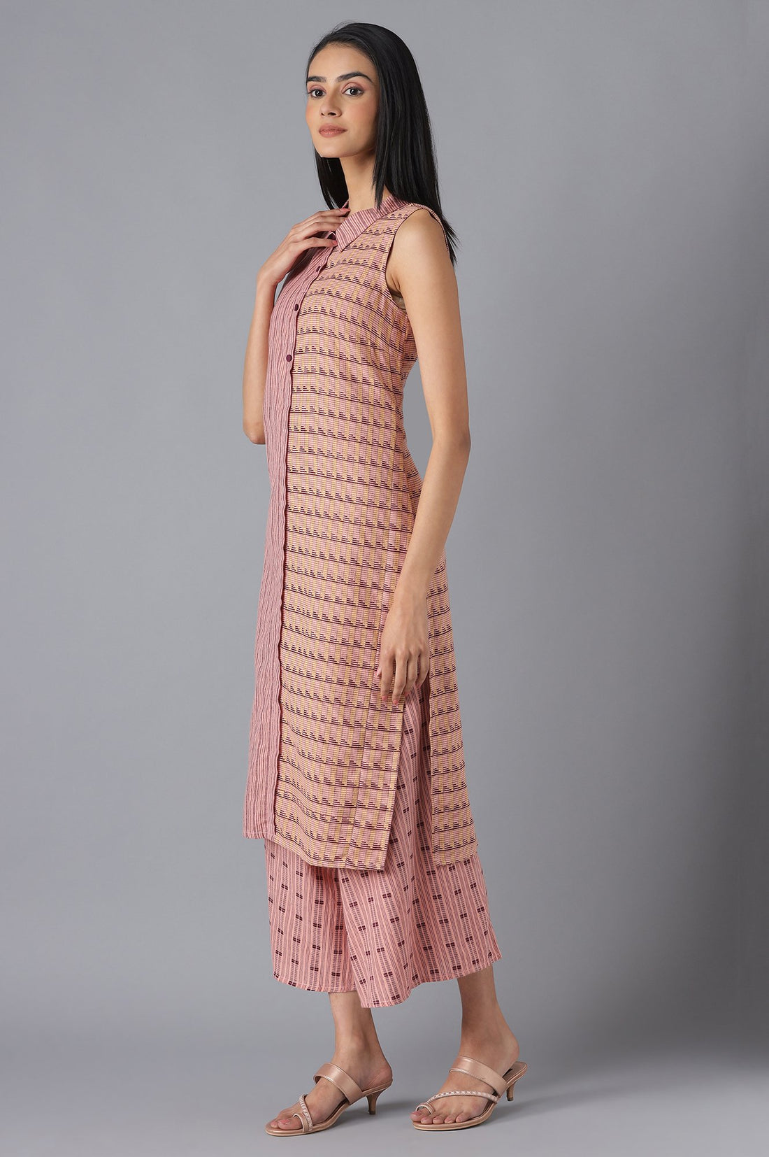 Peach kurta with Culottes Set