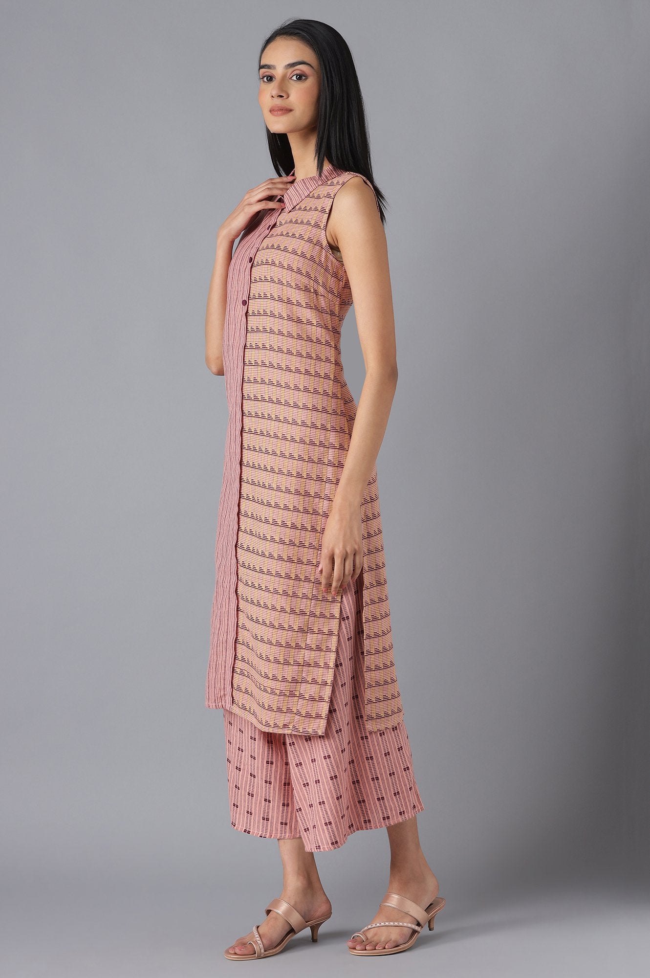 Peach kurta with Culottes Set