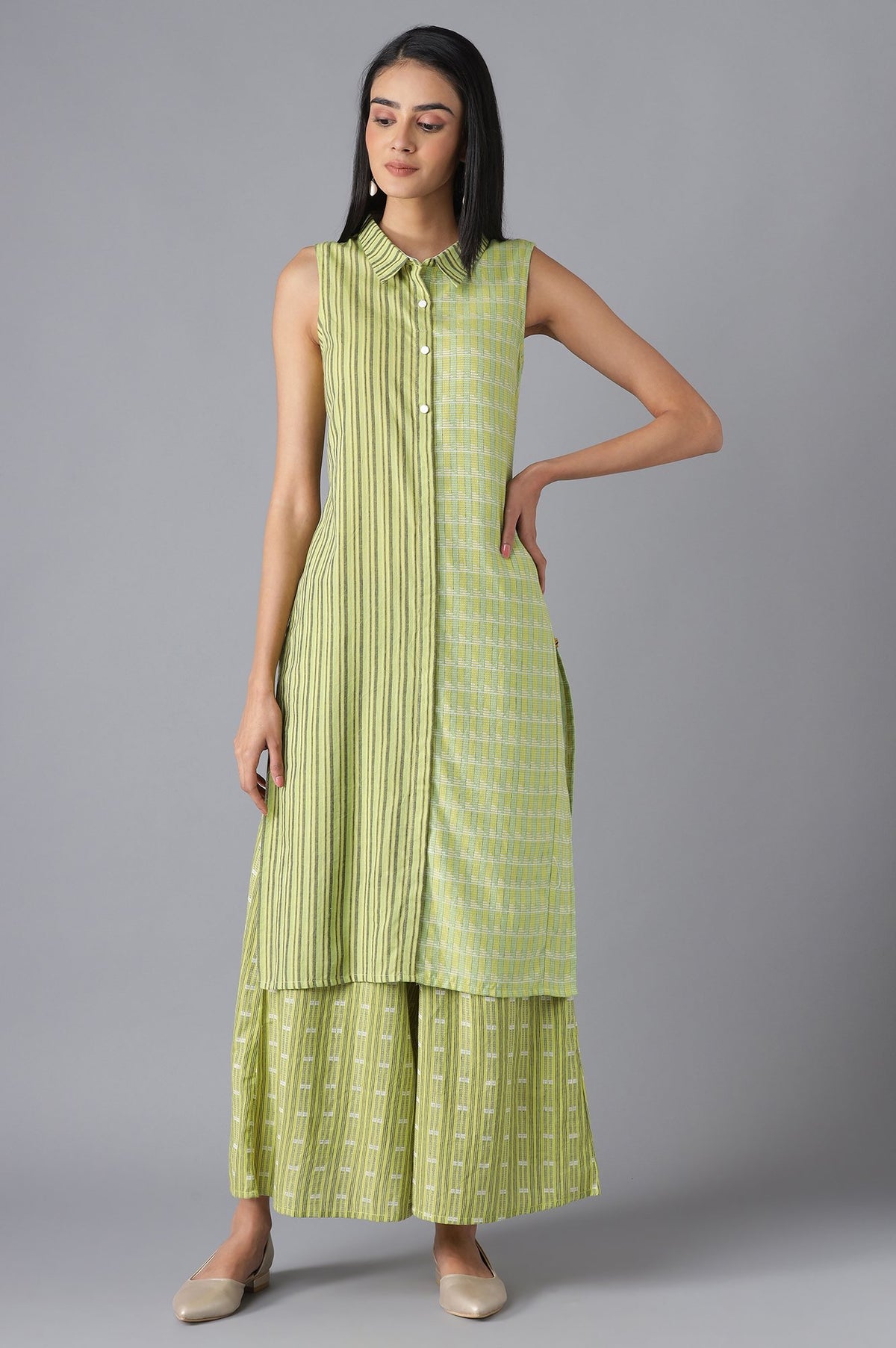Green kurta with Culottes Set - XS