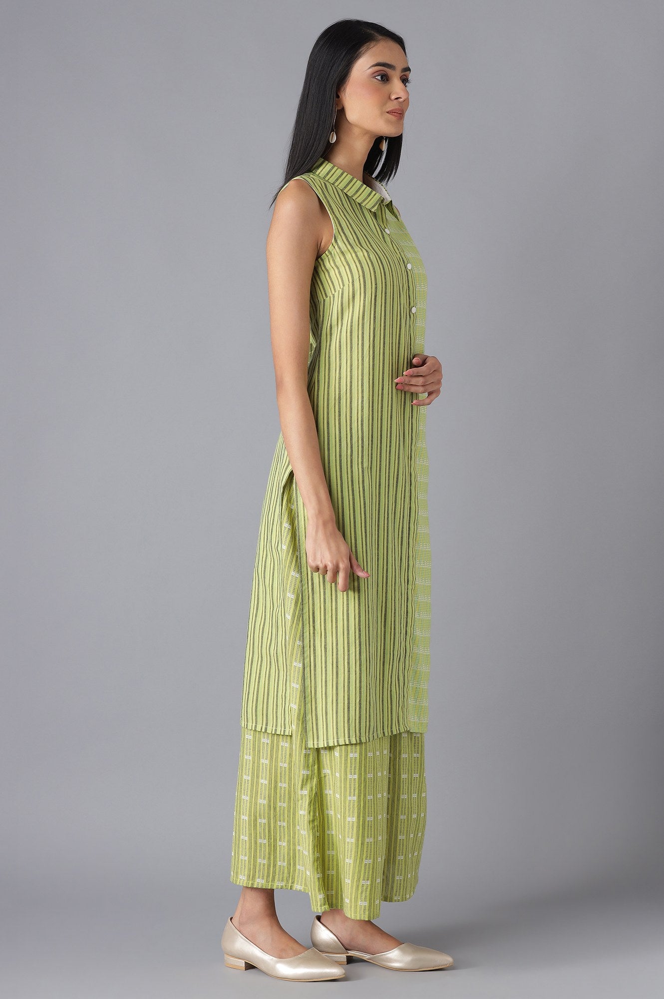 Green kurta with Culottes Set