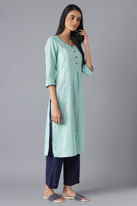 Green Yarn-Dyed kurta with Trousers