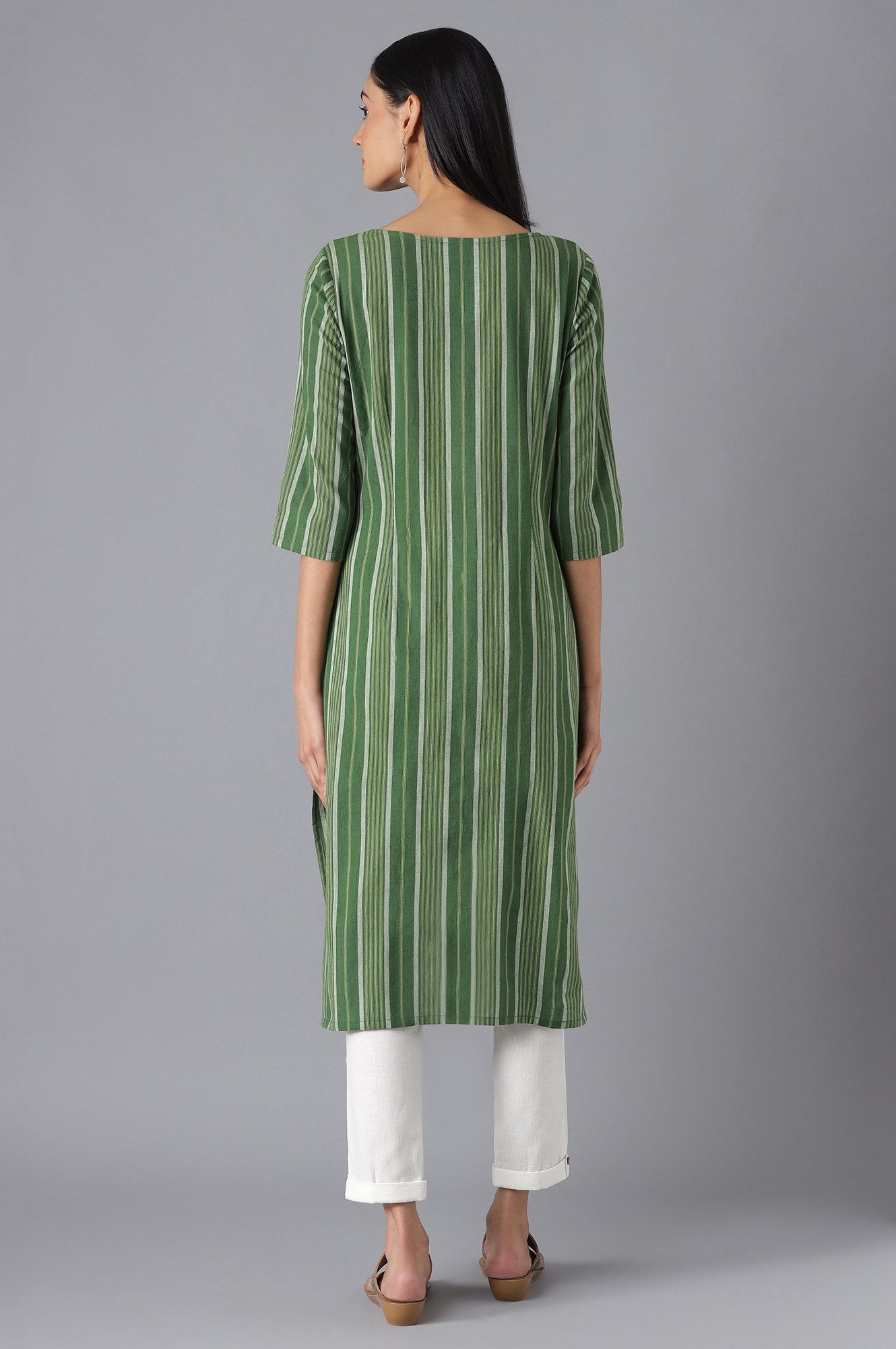 Green Yarn-Dyed kurta with Trousers