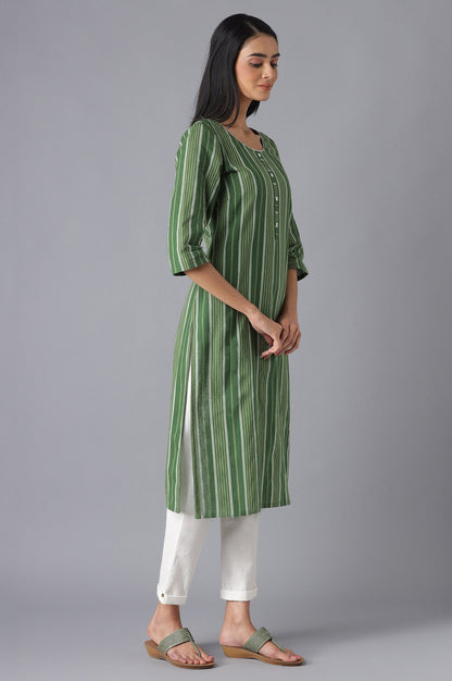 Green Yarn-Dyed kurta with Trousers