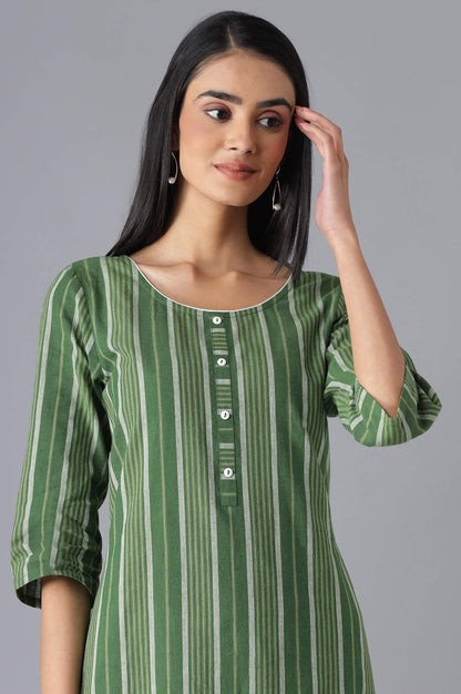 Green Yarn-Dyed kurta with Trousers