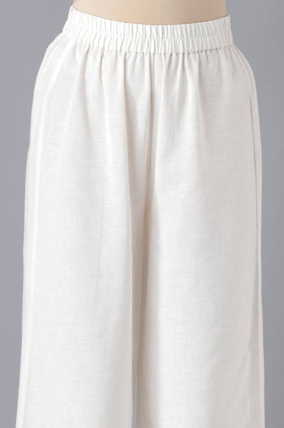 White Yarn-Dyed kurta Straight Palazzo and Dupatta Set