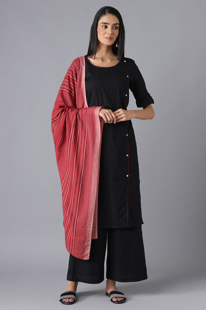 Black Yarn-Dyed kurta, Straight Palazzo and Dupatta Set