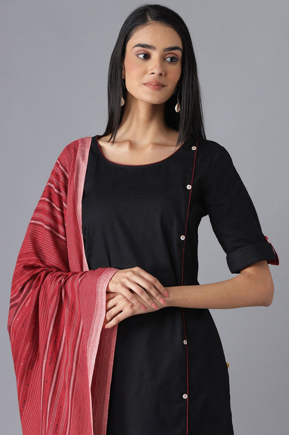 Black Yarn-Dyed kurta, Straight Palazzo and Dupatta Set