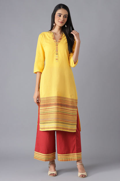 Yellow kurta and Red Palazzo Set