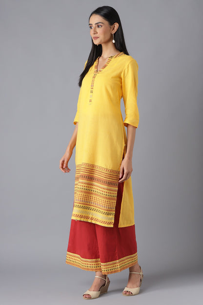 Yellow kurta and Red Palazzo Set