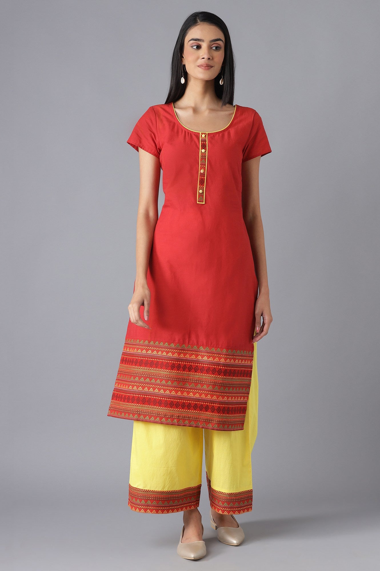 Red kurta and Yellow Palazzo Set