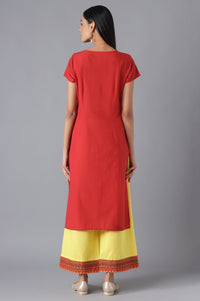 Red kurta and Yellow Palazzo Set