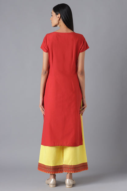 Red kurta and Yellow Palazzo Set