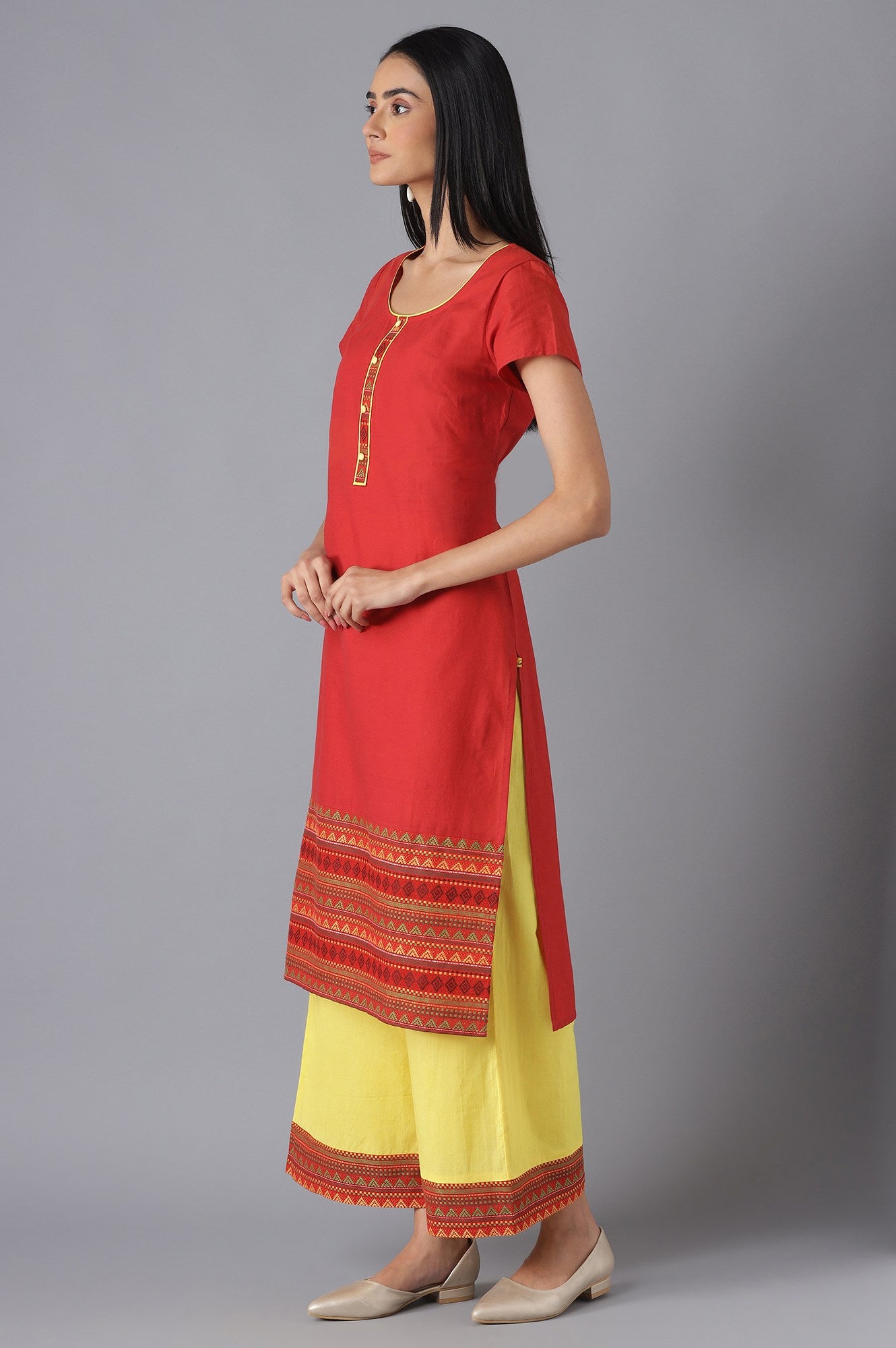 Red kurta and Yellow Palazzo Set