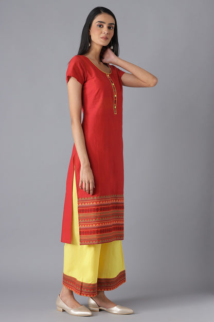 Red kurta and Yellow Palazzo Set