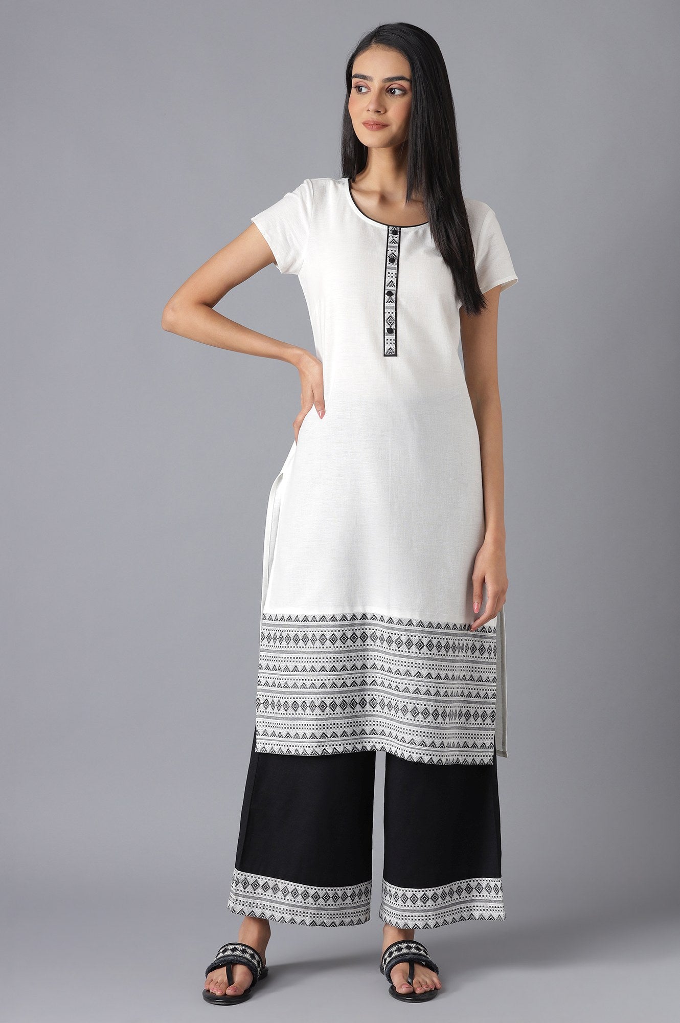 White kurta and Black Palazzo Set