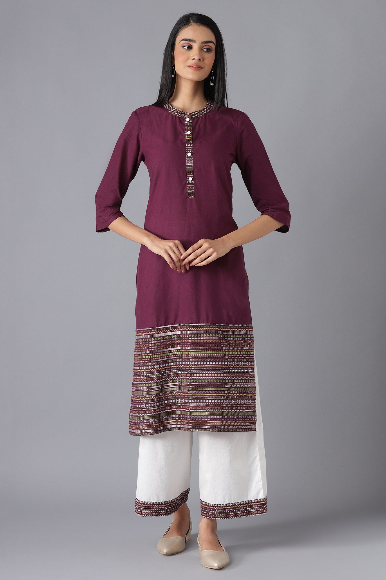 Purple kurta and White Culottes Set