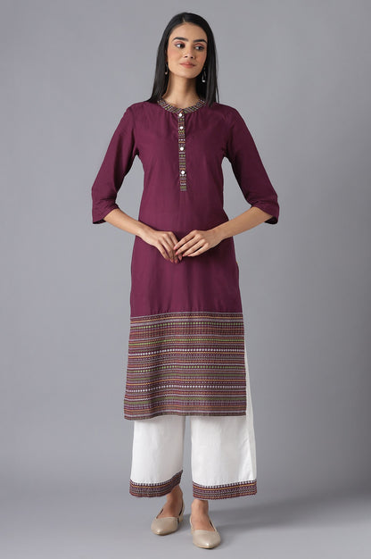 Purple kurta and White Culottes Set