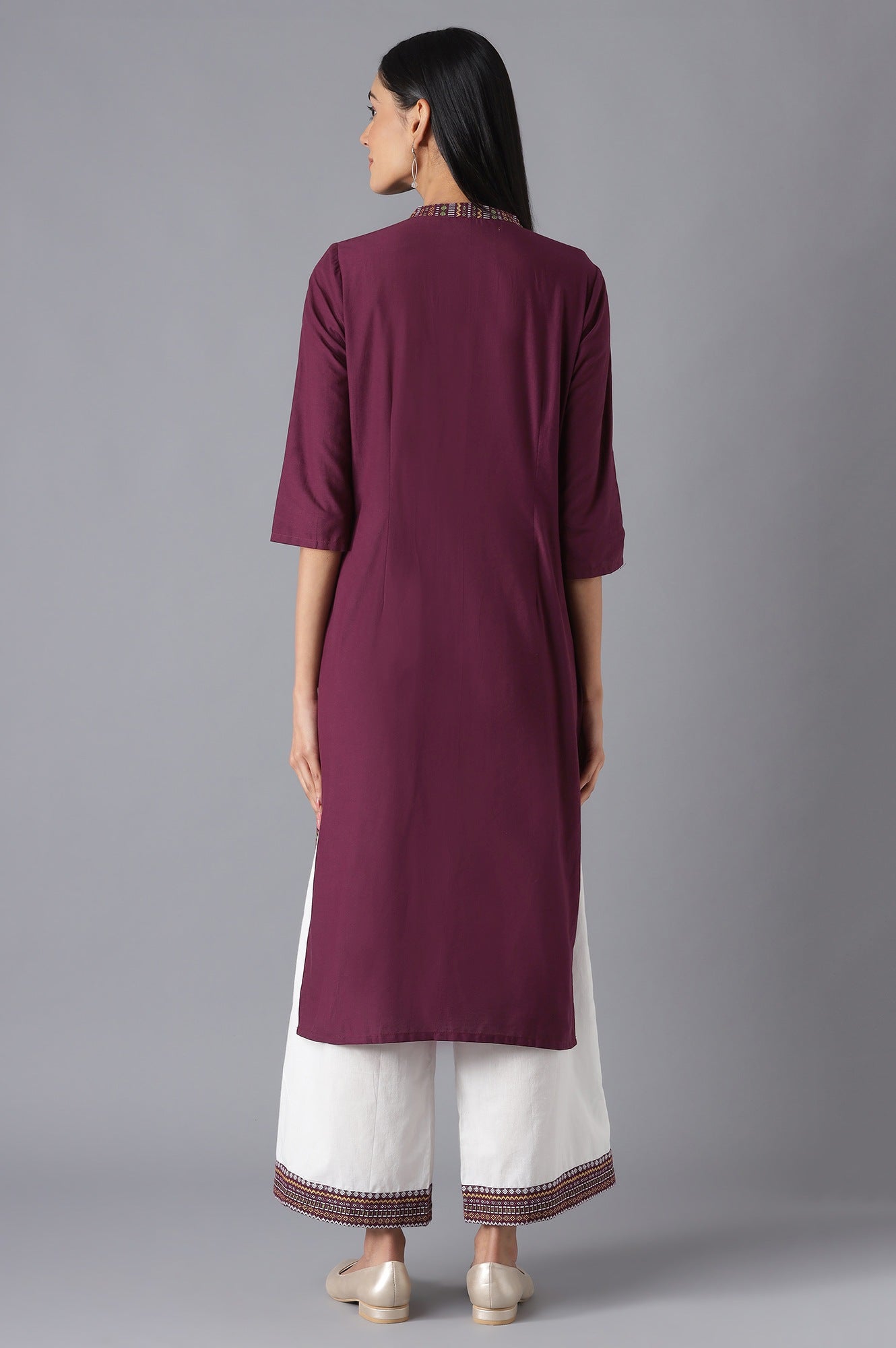 Purple kurta and White Culottes Set