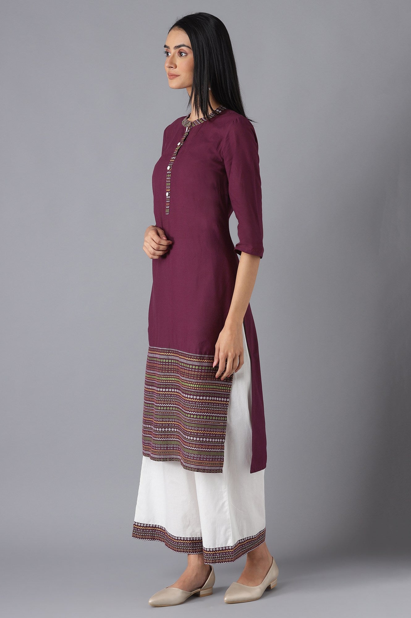 Purple kurta and White Culottes Set