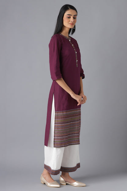 Purple kurta and White Culottes Set