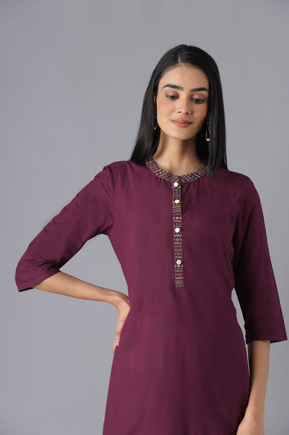 Purple kurta and White Culottes Set