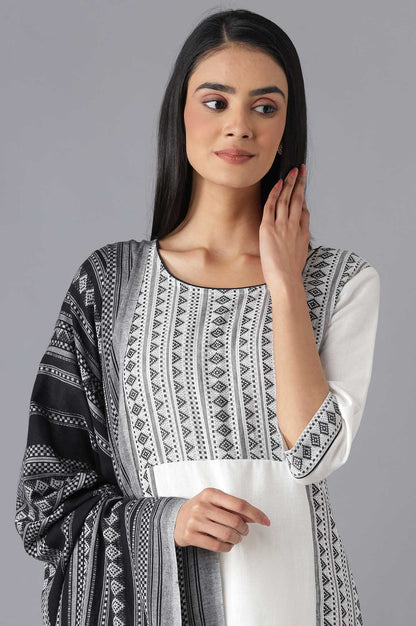 Grey Yarn-Dyed kurta Straight Palazzo and Dupatta Set