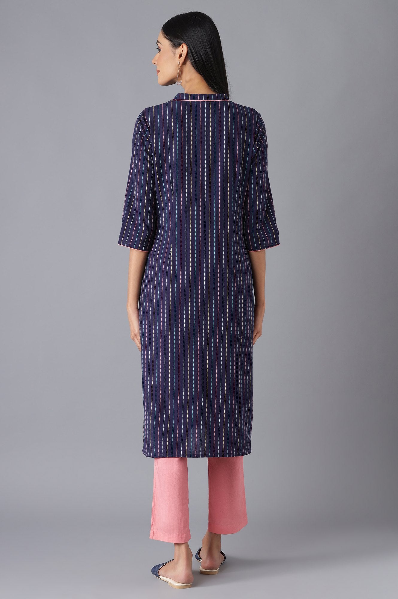 Navy kurta and Pink Culottes Set