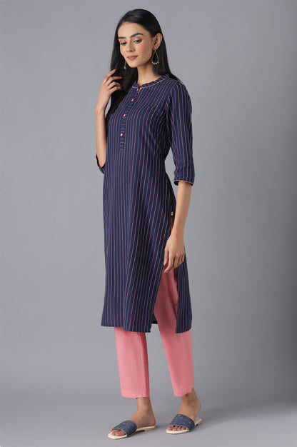 Navy kurta and Pink Culottes Set