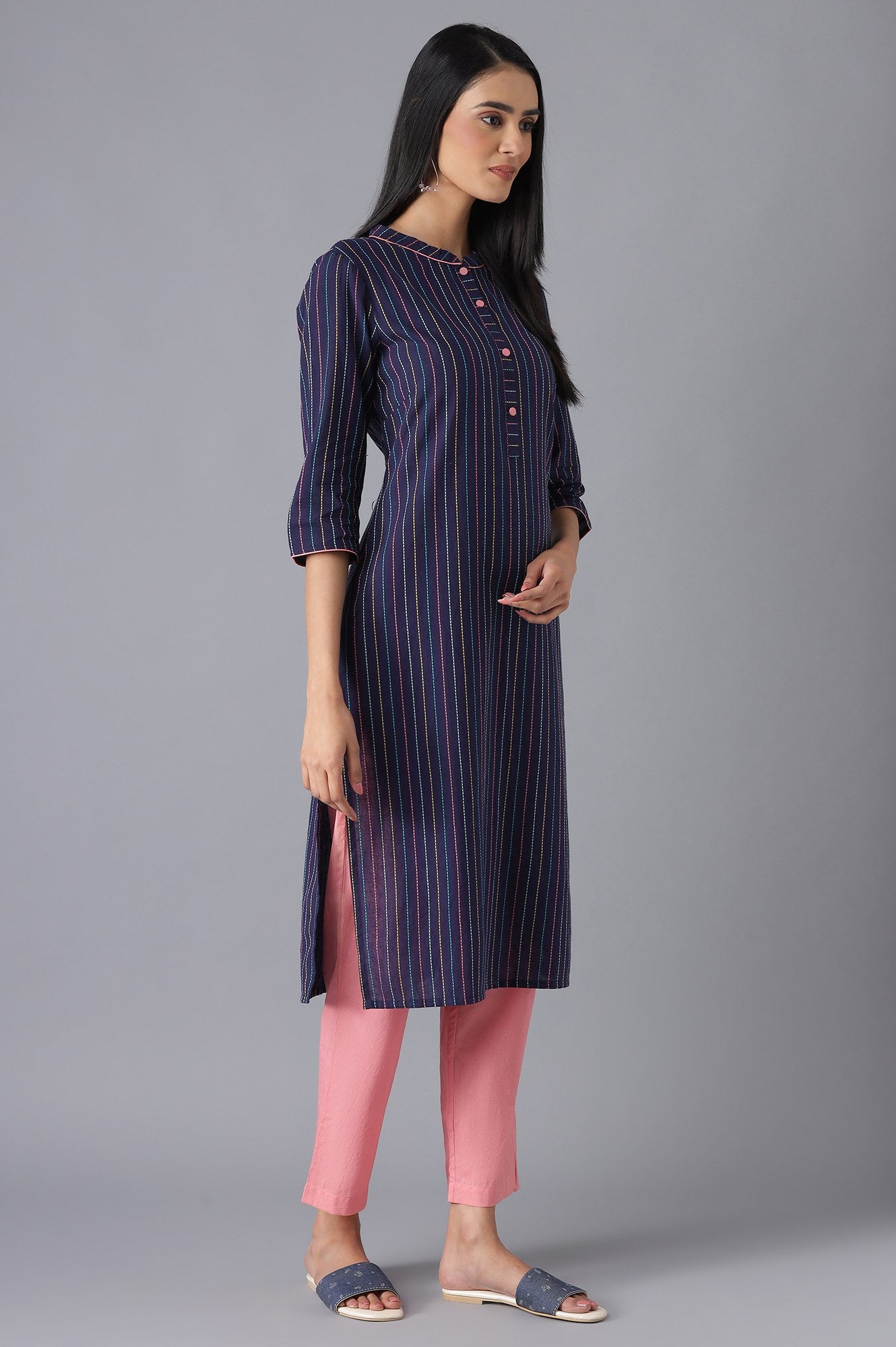 Navy kurta and Pink Culottes Set