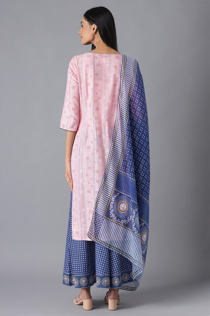 Pink Printed kurta, Palazzo and Dupatta Set