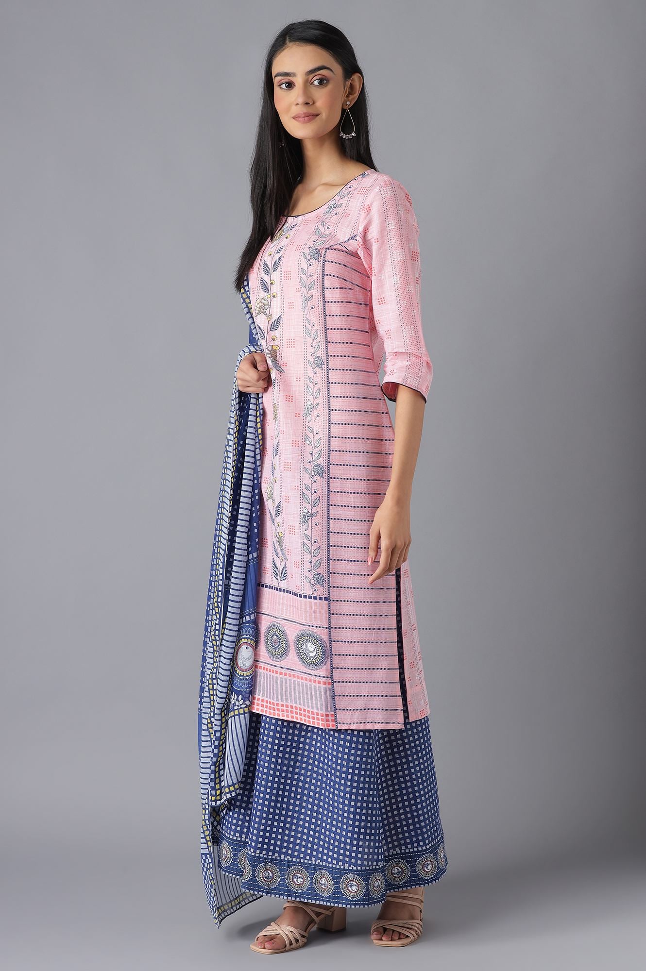 Pink Printed kurta, Palazzo and Dupatta Set