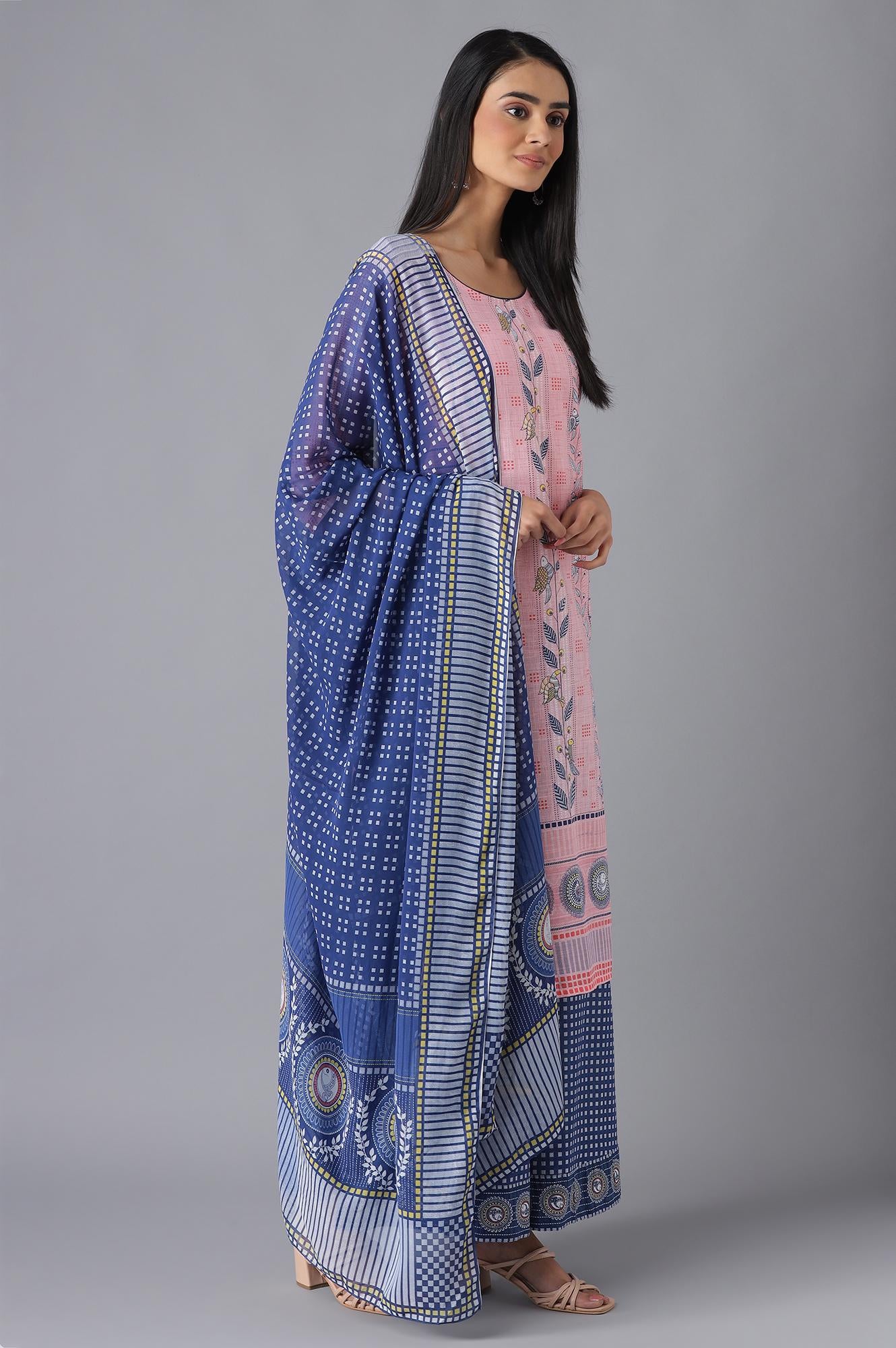 Pink Printed kurta, Palazzo and Dupatta Set