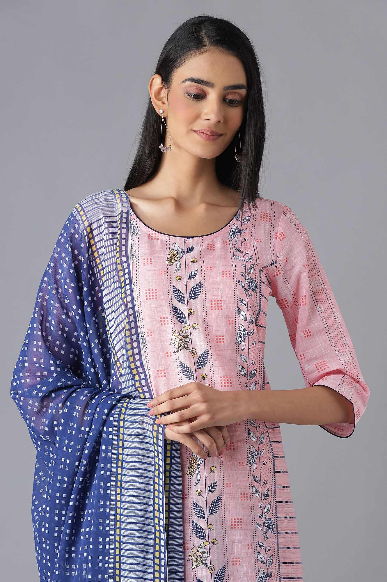 Pink Printed kurta, Palazzo and Dupatta Set