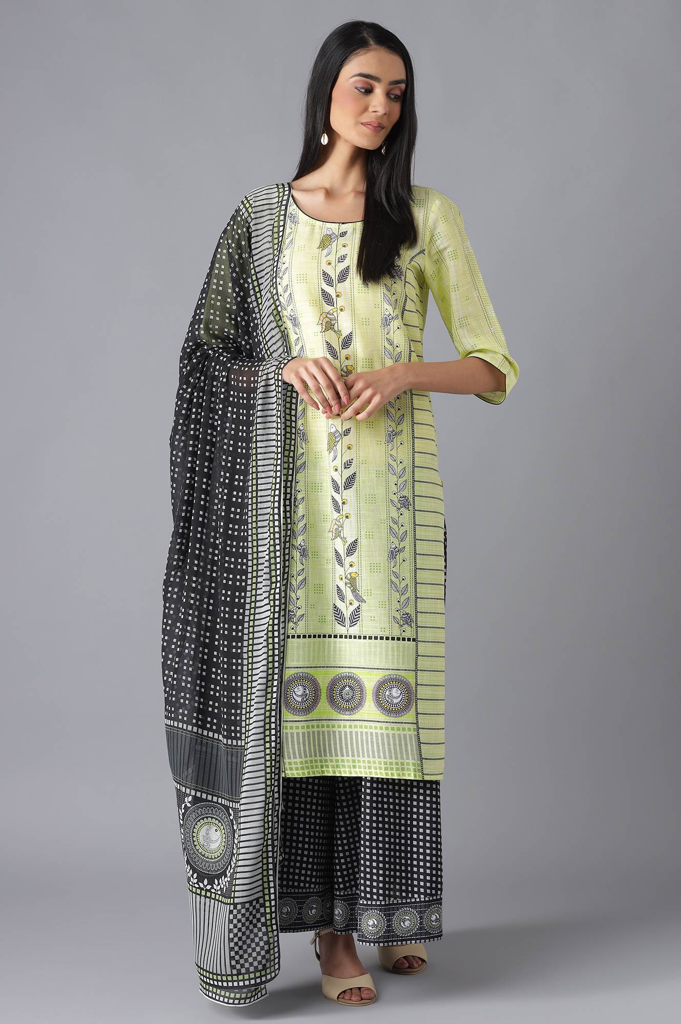 Pink Printed kurta, Palazzo and Dupatta Set