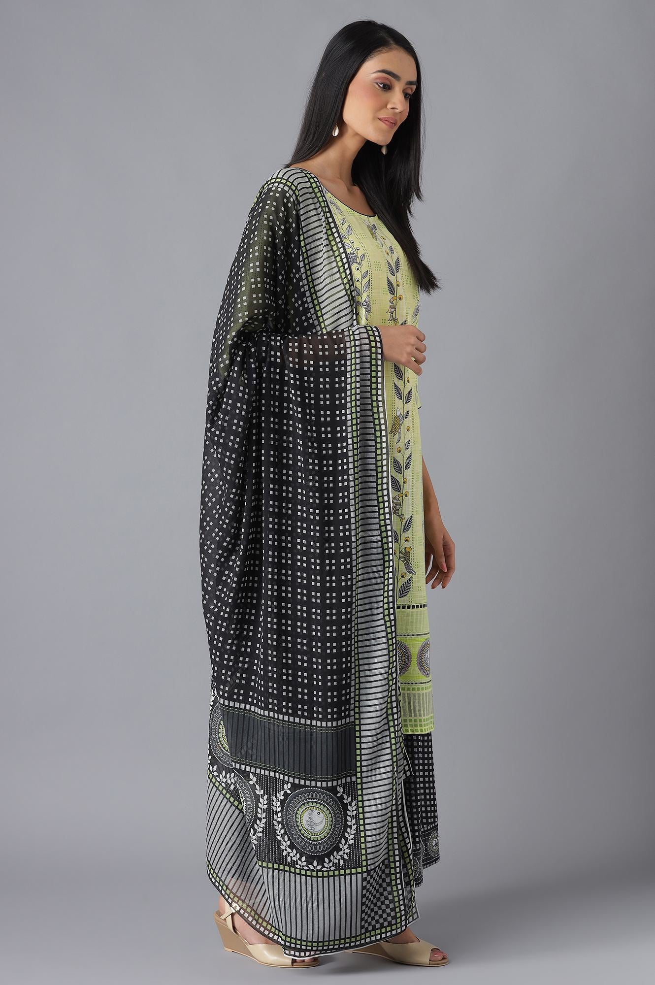 Pink Printed kurta, Palazzo and Dupatta Set