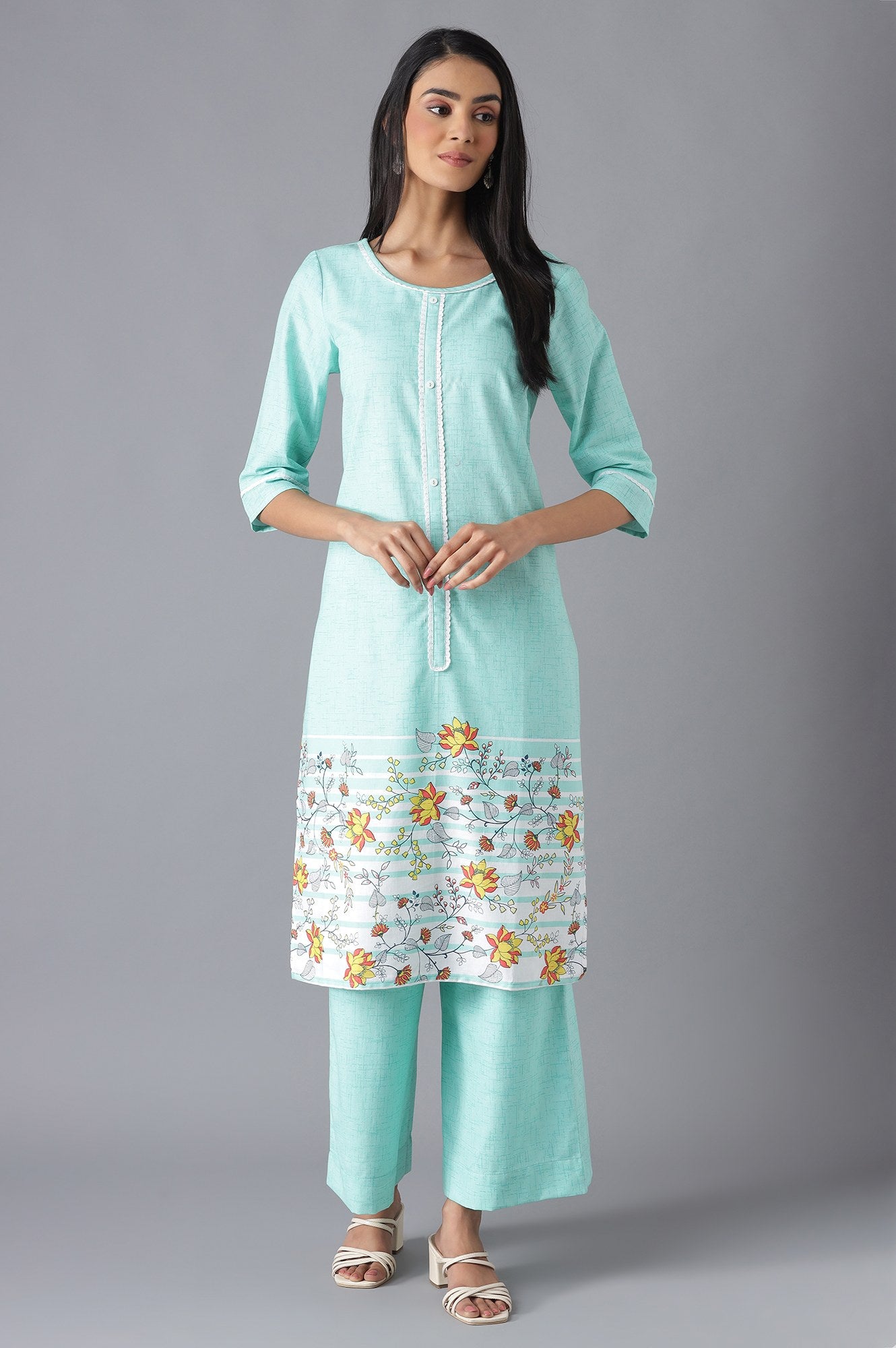 Lichen Green Ethnic kurta with Culottes