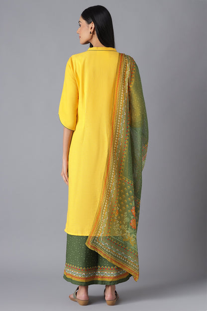 Yellow Printed kurta, Palazzo and Dupatta Set