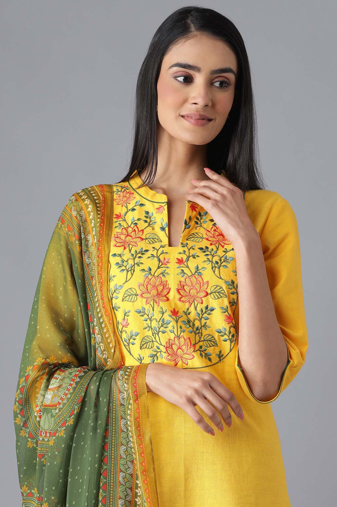 Yellow Printed kurta, Palazzo and Dupatta Set