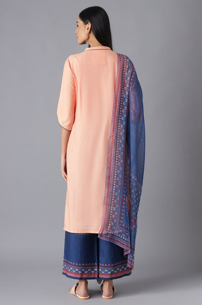 Peach Printed kurta, Palazzo and Dupatta Set