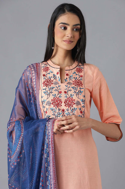 Peach Printed kurta, Palazzo and Dupatta Set