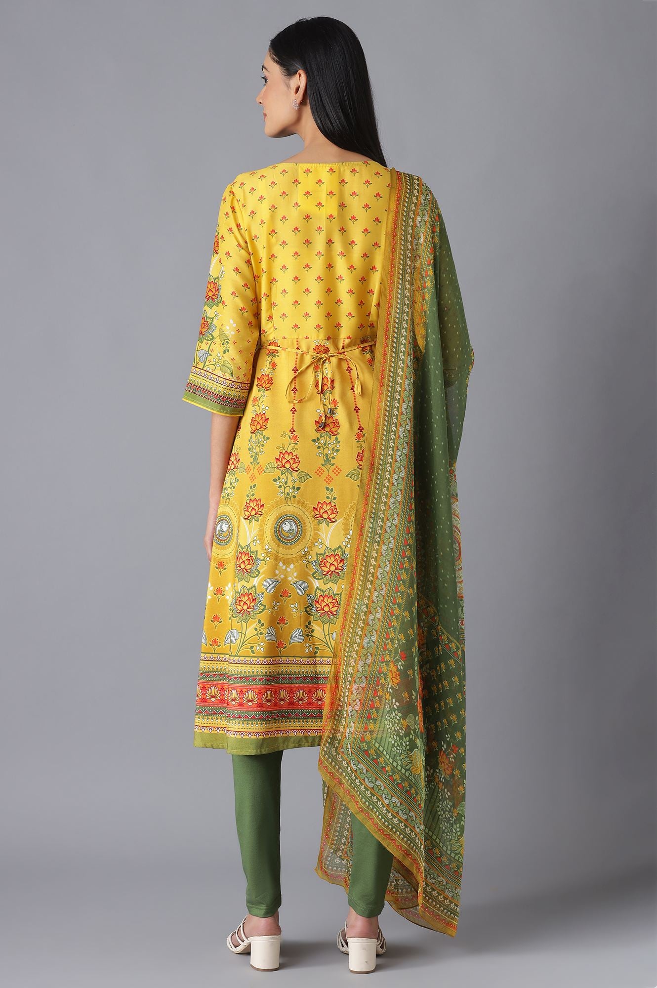 Yellow Printed Dress, Tights and Dupatta Set